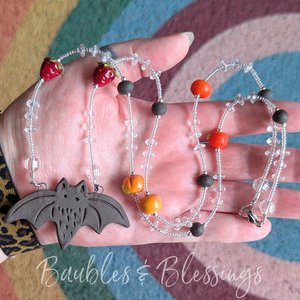 Sweet Fruit Bat Necklace with Esmerical Beads & Gaea Pendant