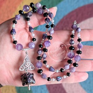 Purple Witchy Necklace with Lampwork Cauldron & Triquetra