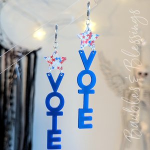 XL Vote Blue Earrings with Patriotic Glitter Stars