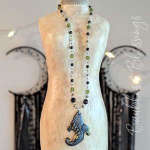 OOAK Witch's Boot Necklaces with Onyx & Pyrite