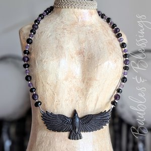 RESERVED: Custom Raven Necklace with Amethyst & Onyx