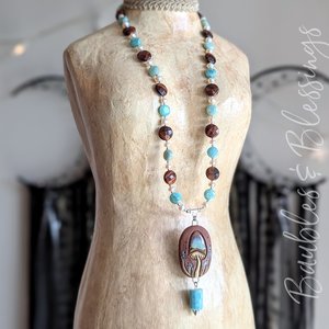 Sweet Cottagecore Mushroom Necklace with Gaea Focal