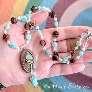 Sweet Cottagecore Mushroom Necklace with Gaea Focal