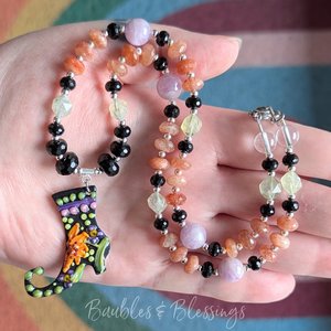 Folksy Floral Witch's Boot Necklace with Lampwork Pendant