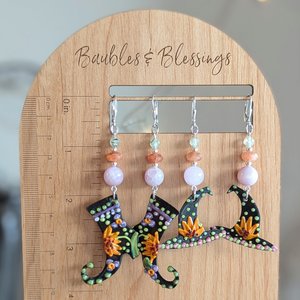 Folksy Witch's Boot Earrings with Lampwork Enameled Charms