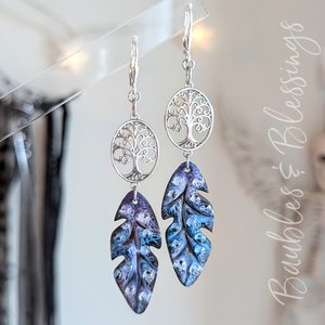 Tree of Life Earrings with Lampwork Enameled Leaves