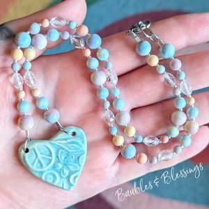 Hippie Heart Necklace with Watercolor Agate 
