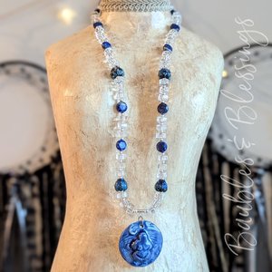 Sodalite & Quartz Goddess of Willendorf Necklace