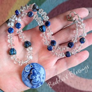 Sodalite & Quartz Goddess of Willendorf Necklace