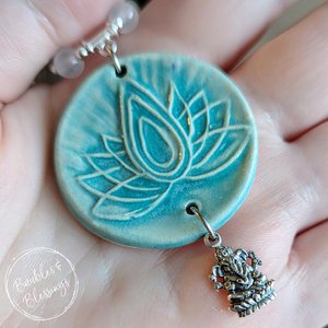 Ganesha Necklace with Green Moonstone & Selenite