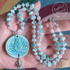 Ganesha Necklace with Green Moonstone & Selenite