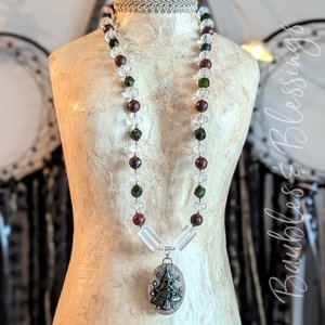 Cozy Yule Tree Necklace with Apple Jasper & Jade
