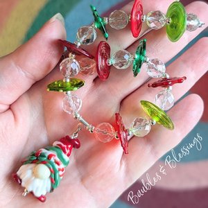 Christmas Gnome Necklace with Lampwork Discs & Quartz