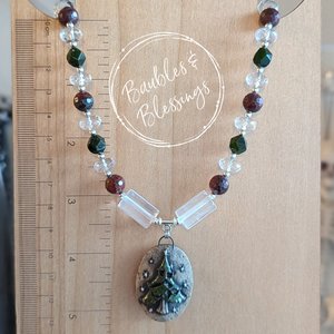 Cozy Yule Tree Necklace with Apple Jasper & Jade