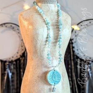 Ganesha Necklace with Green Moonstone & Selenite