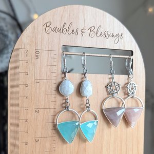 Peach Moonstone Earrings with Sterling Pentagrams