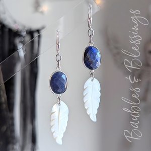 Mother of Pearl Earrings with Freeform Sodalite