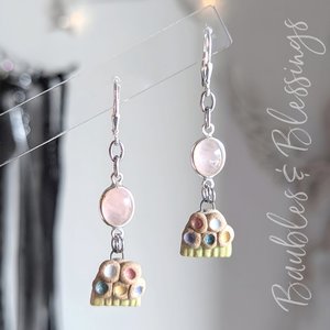 Sweet Rose Quartz & Abstract Ceramic Earrings