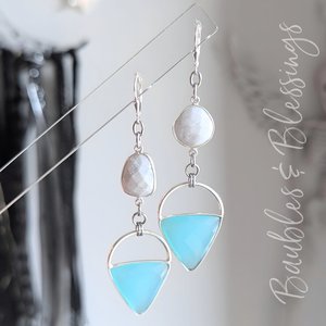 Aqua Chalcedony Earrings with Howlite Freeforms