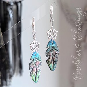 Colorful Lampwork Enameled Leaf Earrings 