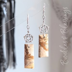 Picture Jasper Earrings with Sterling Pentagrams