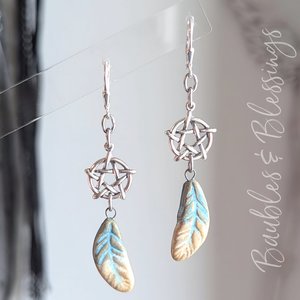 Ceramic Feather Earrings with Sterling Pentagrams