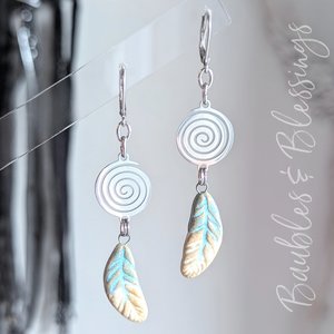 Sweet Gaea Feather Earrings with Stainless Spirals