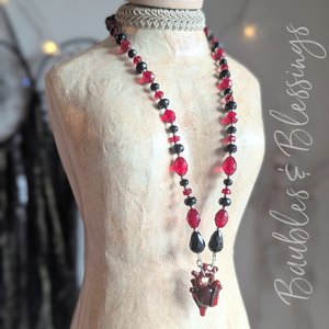 Dripping Heart Necklace with Onyx & Czech Glass