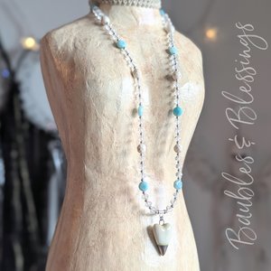 Understated Heart Necklace with Amazonite & Riverstone