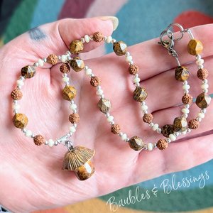Earthy Necklace with Handmade Ceramic Mushroom