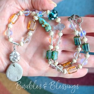 Whimsical Beach Pebble Necklace with Mermaid Glass