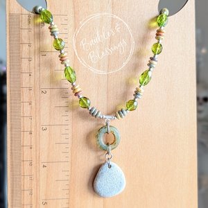 Elegant Beach Pebble Necklace with Czech Glass