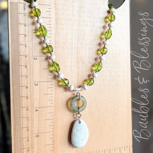 Beach Pebble Necklace with Riverstone & Czech Glass
