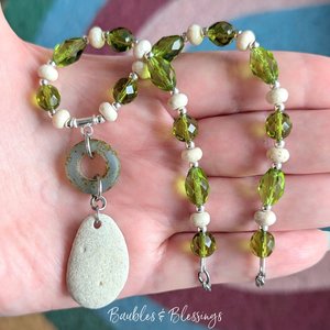 Beach Pebble Necklace with Riverstone & Czech Glass