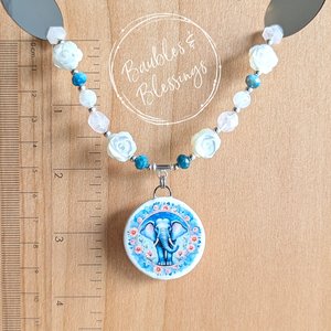 Elephant Necklace with Apatite, MOP & Rainbow Moonstone