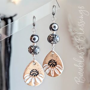 Sunshine & Coneflower Earrings in Neutral Tones