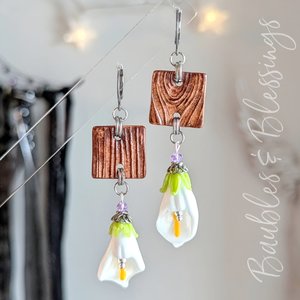 Calla Lily Earrings with Handmade Ceramic Charms