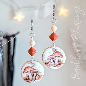 Adorable Mushroom Earrings with Peach Moonstone