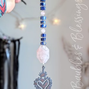 Sacred Heart Talisman with Lapis Lazuli & Rose Quartz