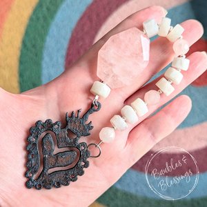 Sacred Heart Talisman with Moonstone & Rose Quartz
