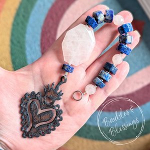 Sacred Heart Talisman with Lapis Lazuli & Rose Quartz