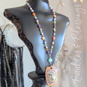 Madame Butterfly Necklace with Agate, Amazonite & Amber