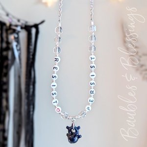 RESIST! PERSIST! Necklace with Mini Blue Anatomical Heart