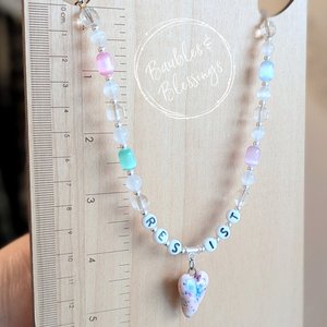 RESIST! Necklace with Bright, Cheerful Selenite Beads