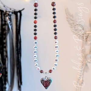 RESIST! PERSIST! Necklace with Onyx & Apple Jasper