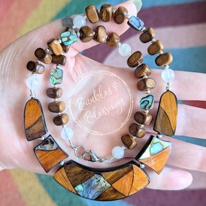 RESERVED for W: Abalone & Wood Bib Necklace