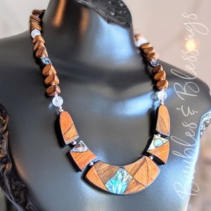 RESERVED for W: Abalone & Wood Bib Necklace