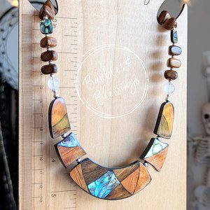 RESERVED for W: Abalone & Wood Bib Necklace