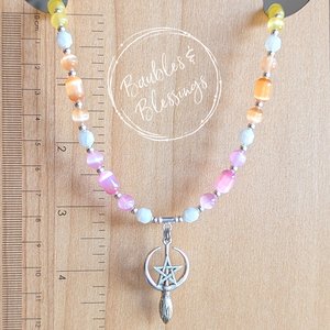 Witchy Broom Necklace with Rainbow Selenite & Moonstone