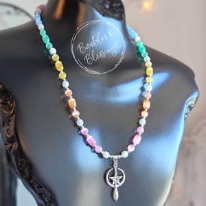 Witchy Broom Necklace with Rainbow Selenite & Moonstone